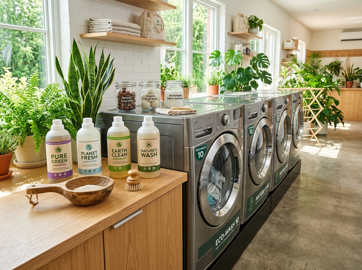 Modern eco-friendly washing machines and plant-based care